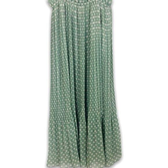 O2 Collection Women’s Midi Sundress Large Juniors Polka Dot Pleats Green - Picture 5 of 9